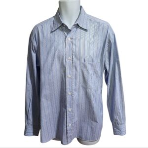 Brioni Light Blue and White Striped Cotton Piqué Formal Shirt - Men's
